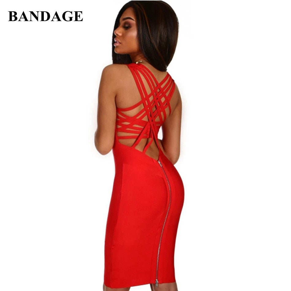 BANDAGE Sexy Red Women Open Back Bandage Dress
