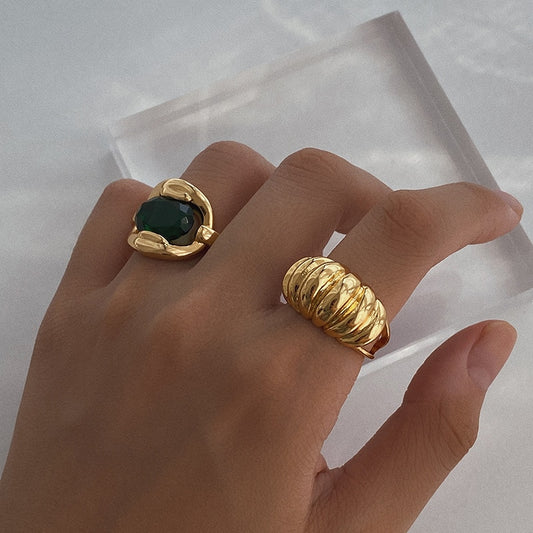 Gold Color Crossiant Rings Twisted Geometric Rings