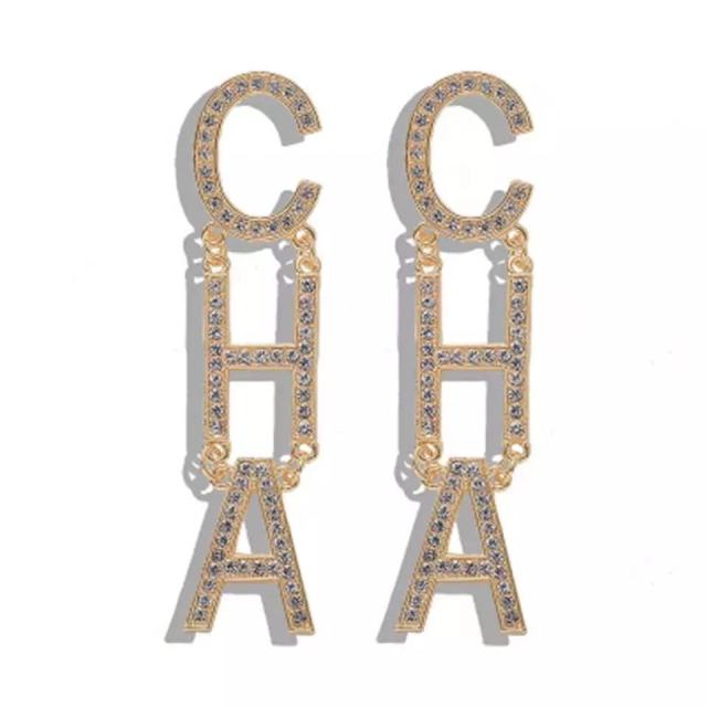 New women's temperament alloy Rhinestone Cha letter long Earrings Fashion Star same style earrings fashion simple Earrings